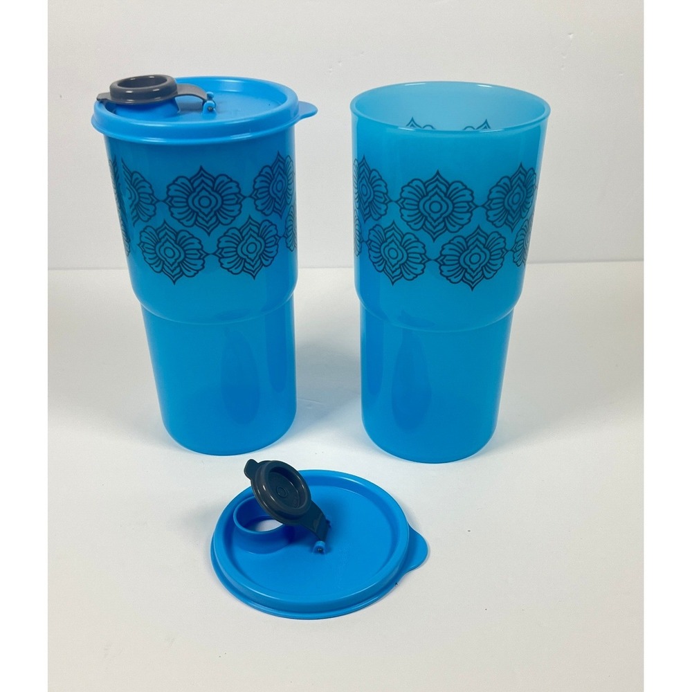 Tupperware ThirstQuake Mega Tumbler 30 oz On the Go Flip Top Cup Aqua Mandala